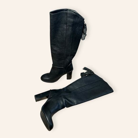 ZARA HIGH BLOCK HEEL BLACK LEATHER BOOTS EUR 40 US 9 - Picture 3 of 8